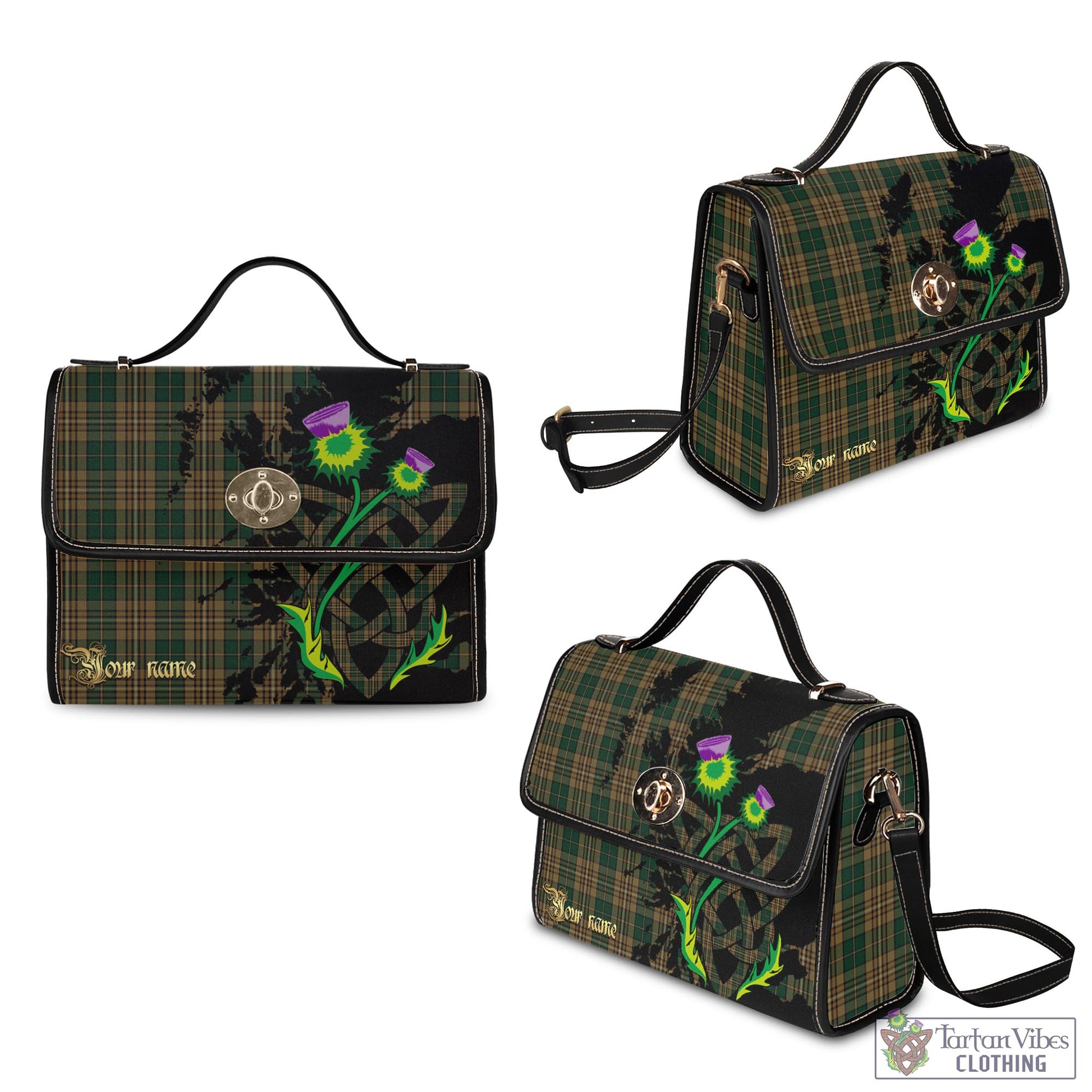 Tartan Vibes Clothing Fitzsimmons Tartan Waterproof Canvas Bag with Scotland Map and Thistle Celtic Accents