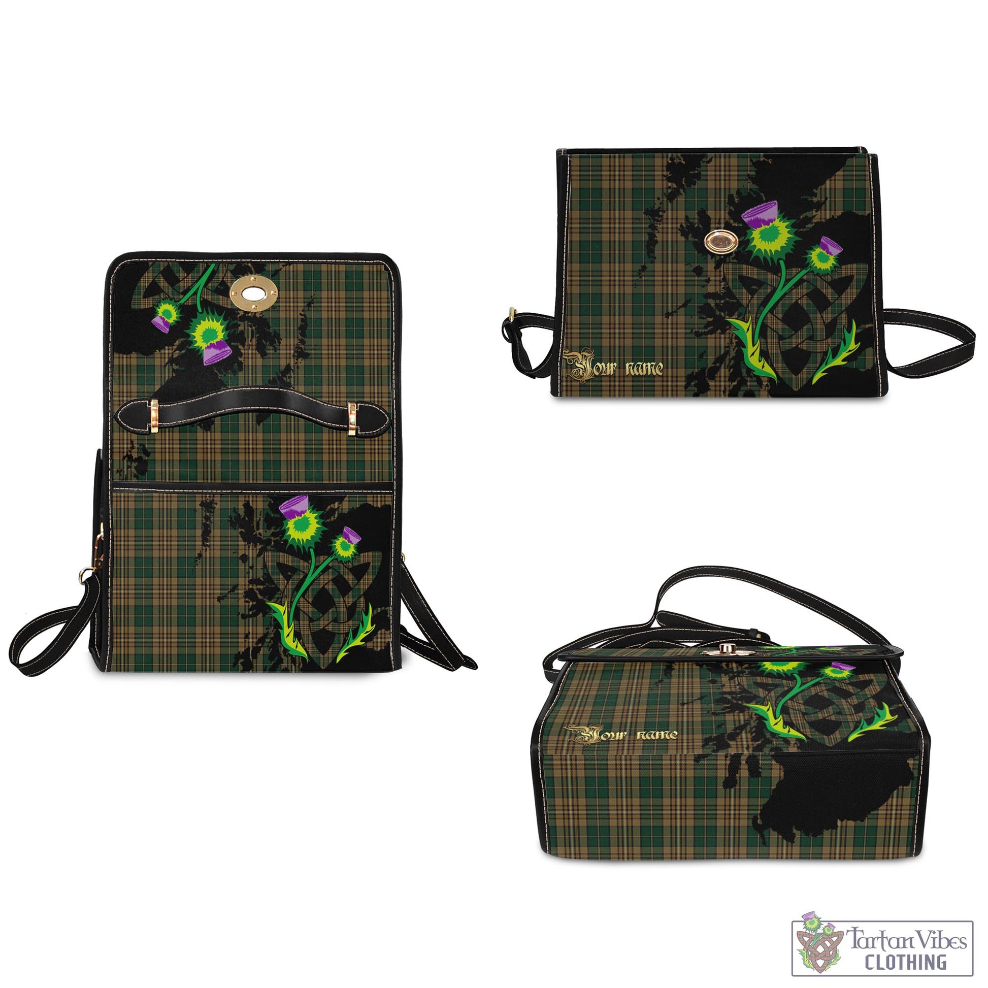 Tartan Vibes Clothing Fitzsimmons Tartan Waterproof Canvas Bag with Scotland Map and Thistle Celtic Accents