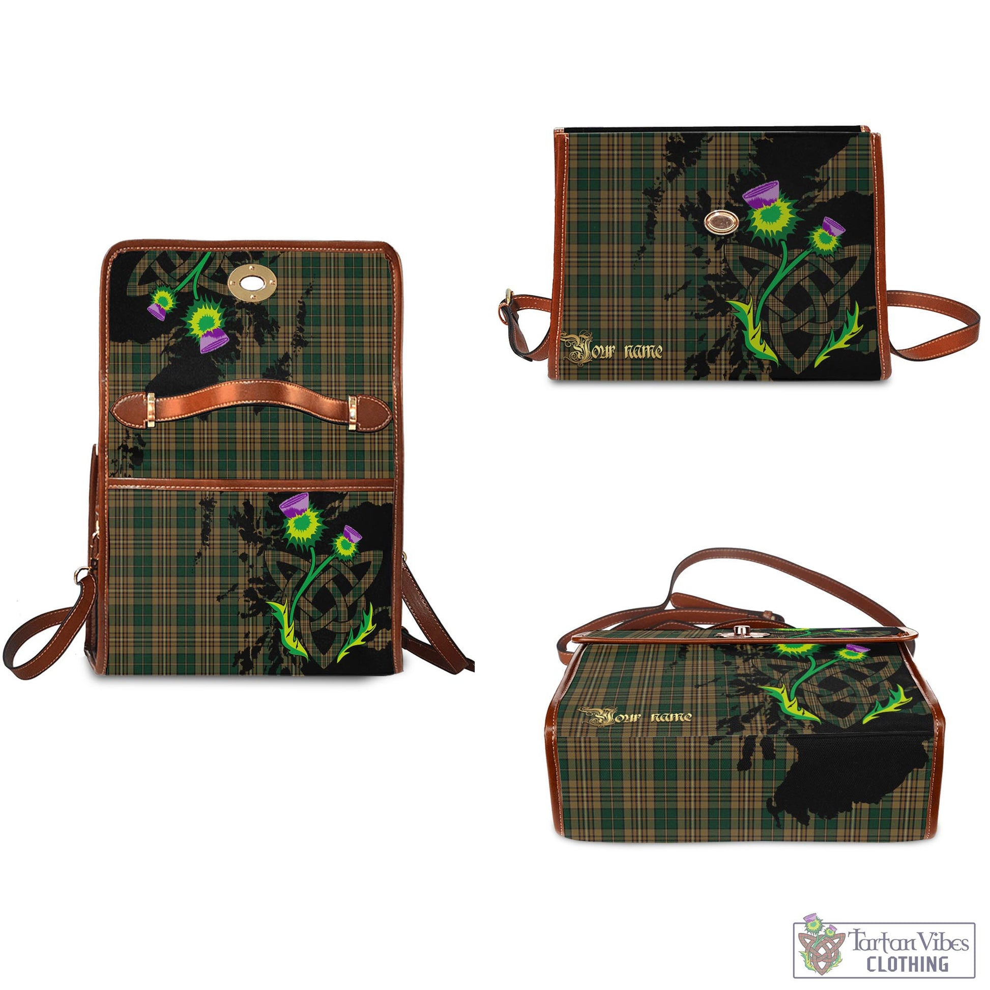 Tartan Vibes Clothing Fitzsimmons Tartan Waterproof Canvas Bag with Scotland Map and Thistle Celtic Accents