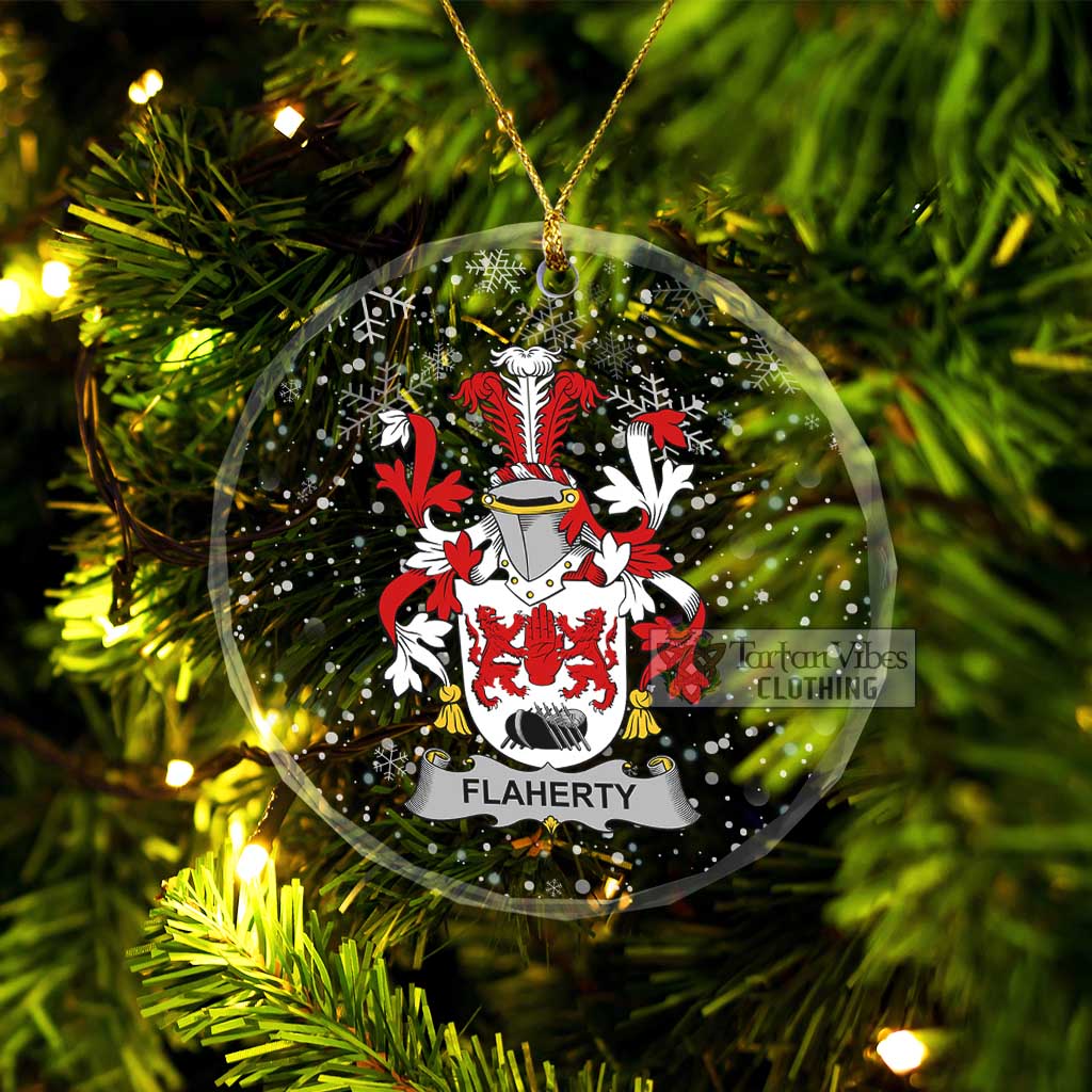 Flaherty Irish Clan Christmas Glass Ornament with Coat of Arms Transparent Glass Circle - 2D-tartanvibesclothing