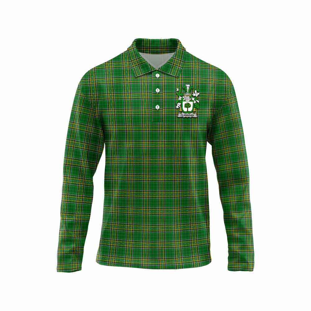 Tartan Vibes Clothing Flanagan Irish Clan Tartan Long Sleeve Polo Shirt with Coat of Arms