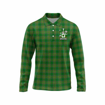 Tartan Vibes Clothing Flanagan Irish Clan Tartan Long Sleeve Polo Shirt with Coat of Arms