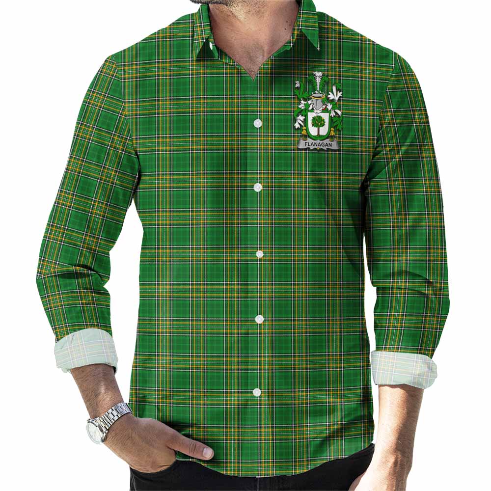 Flanagan Irish Clan Tartan Long Sleeve Button Up with Coat of Arms