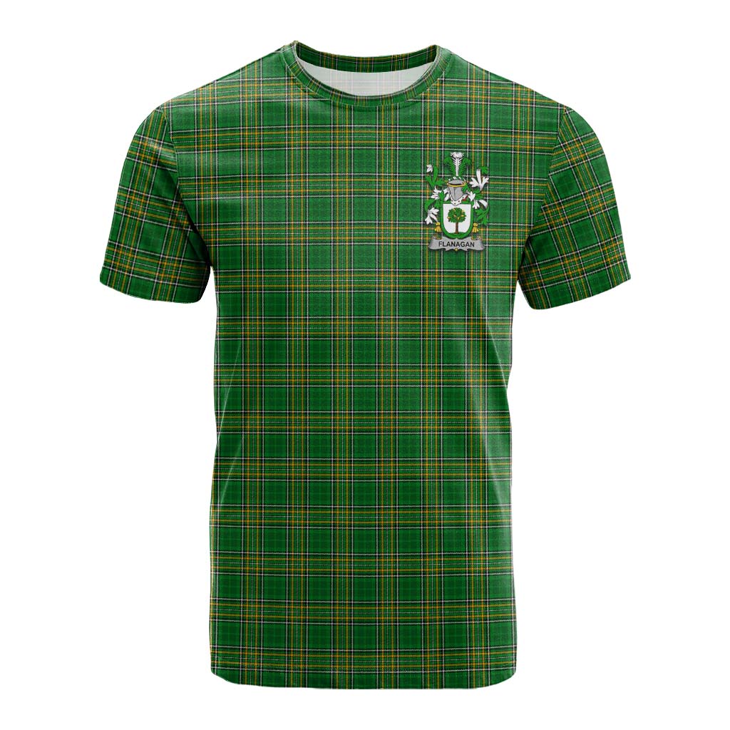 Tartan Vibes Clothing Flanagan Irish Clan Tartan Cotton T-shirt with Coat of Arms