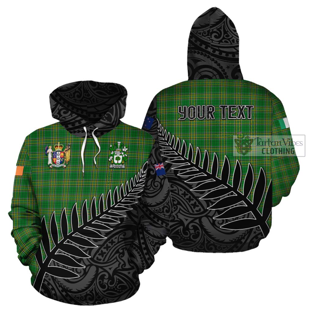 Tartan Vibes Clothing Flanagan Irish Clan Tartan Cotton Hoodie with Coat of Arms New Zealand Silver Fern Half Style