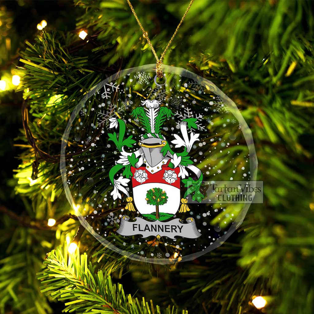 Flannery Irish Clan Christmas Glass Ornament with Coat of Arms Transparent Glass Circle - 2D-tartanvibesclothing