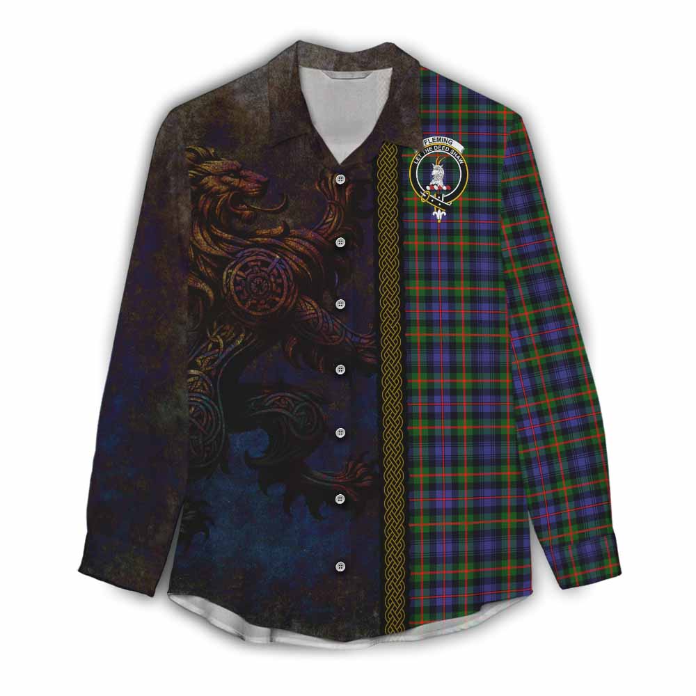 Tartan Vibes Clothing Fleming Tartan Family Crest Women's Casual Shirt Alba Gu Brath Be Brave Lion Ancient Style
