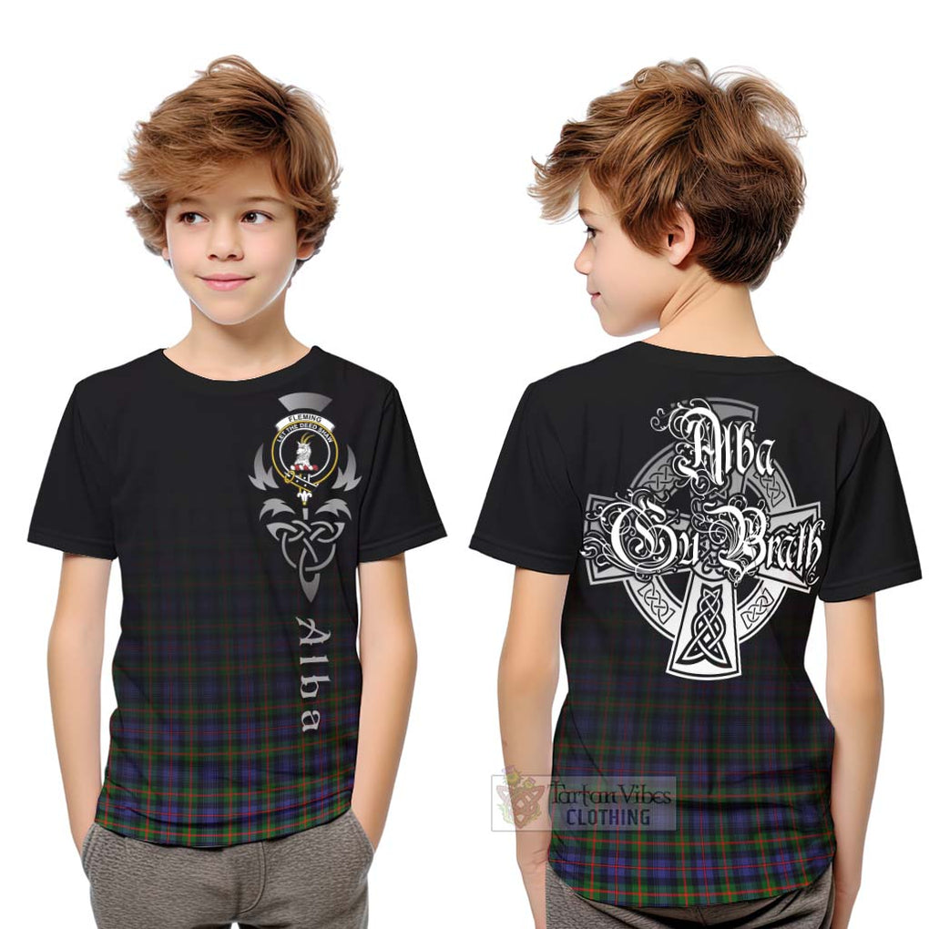 Tartan Vibes Clothing Fleming Tartan Kid T-Shirt Featuring Alba Gu Brath Family Crest Celtic Inspired