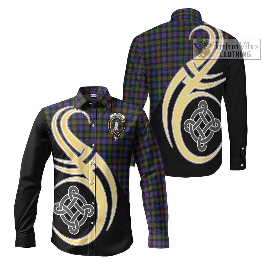 Fleming Tartan Long Sleeve Button Shirt with Family Crest and Celtic Symbol Style Men's Shirt S - Tartan Vibes Clothing