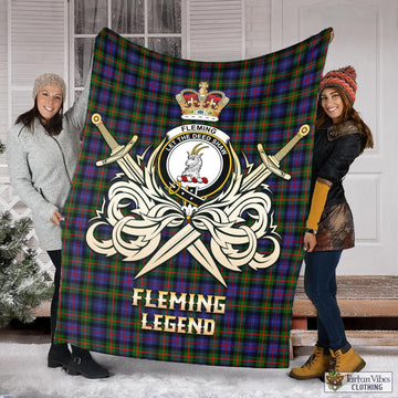 Fleming Tartan Blanket with Clan Crest and the Golden Sword of Courageous Legacy