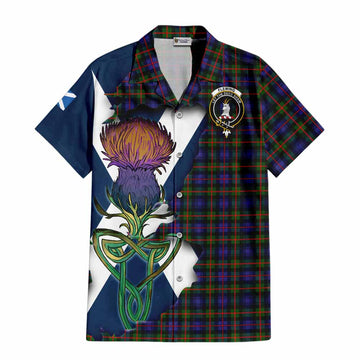 Tartan Vibes Clothing Fleming Tartan Family Crest Short Sleeve Button Shirt Scottish Thistle Celtic Inspired