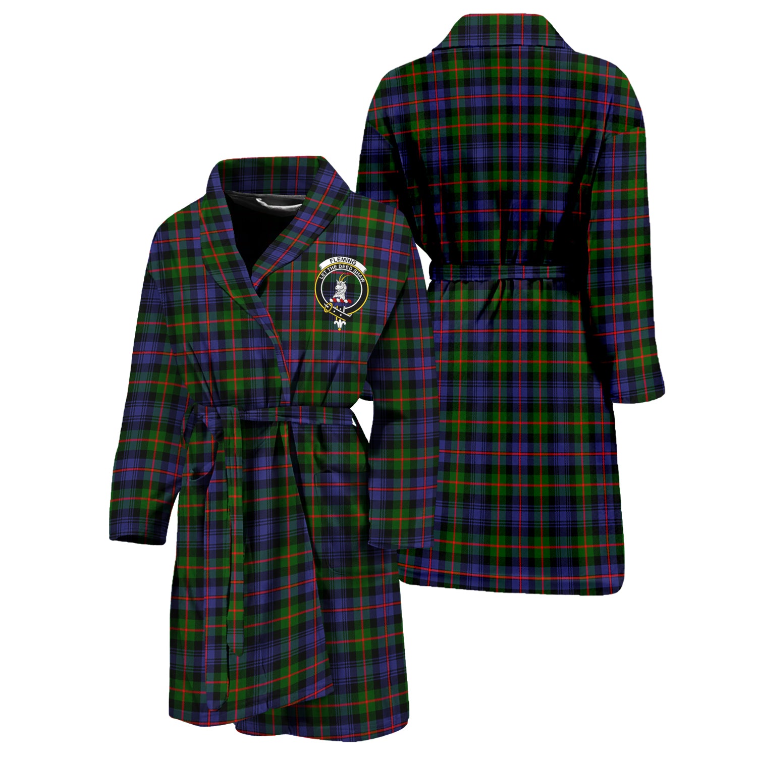 Fleming Tartan Bathrobe with Family Crest Unisex S - Tartan Vibes Clothing