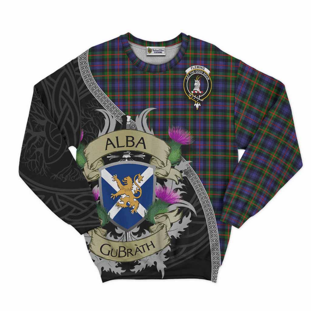 Tartan Vibes Clothing Fleming Tartan Family Crest Sweatshirt Lion Rampant Royal Thistle Shield Celtic Inspired