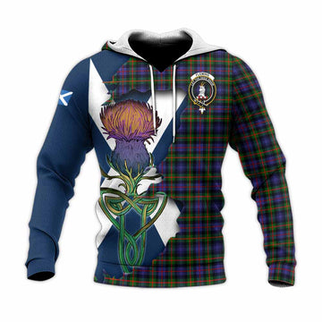 Fleming Tartan Family Crest Knitted Hoodie Scottish Thistle Celtic Inspired