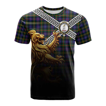 Fleming Crest Tartan Cotton T-shirt with Golden Lion Emblem Celtic Style