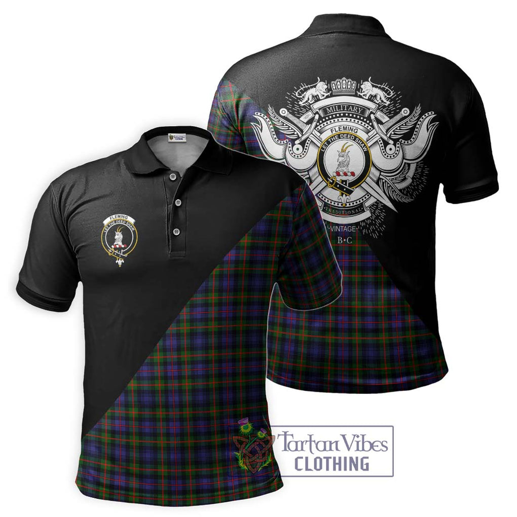 Fleming Tartan Polo Shirt with Family Crest and Military Logo Style Kid - Tartanvibesclothing Shop