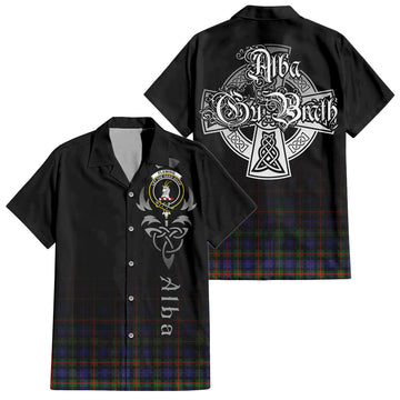 Tartan Vibes Clothing Fleming Tartan Short Sleeve Button Up Featuring Alba Gu Brath Family Crest Celtic Inspired