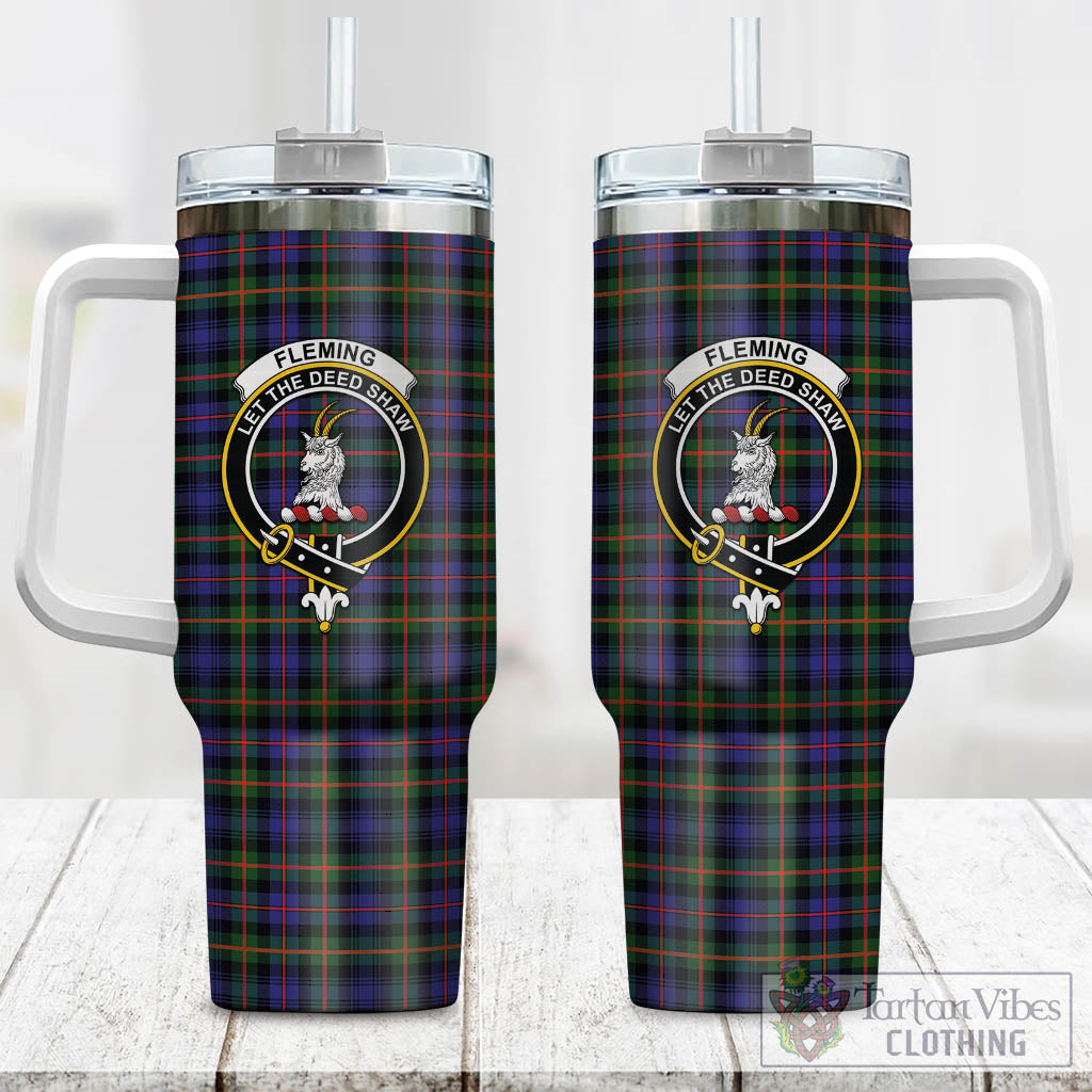 Tartan Vibes Clothing Fleming Tartan and Family Crest Tumbler with Handle