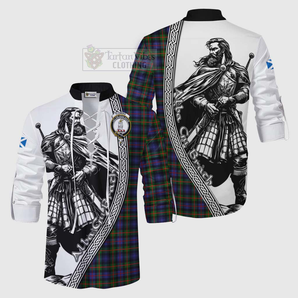 Tartan Vibes Clothing Fleming Tartan Clan Crest Ghillie Kilt Shirt with Highlander Warrior Celtic Style