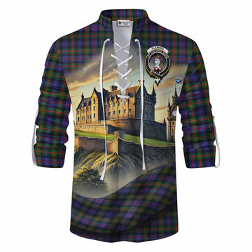 Tartan Vibes Clothing Fleming Tartan Family Crest Ghillie Kilt Shirt with Scottish Ancient Castle Style