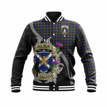 Tartan Vibes Clothing Fleming Tartan Family Crest Baseball Jacket Lion Rampant Royal Thistle Shield Celtic Inspired
