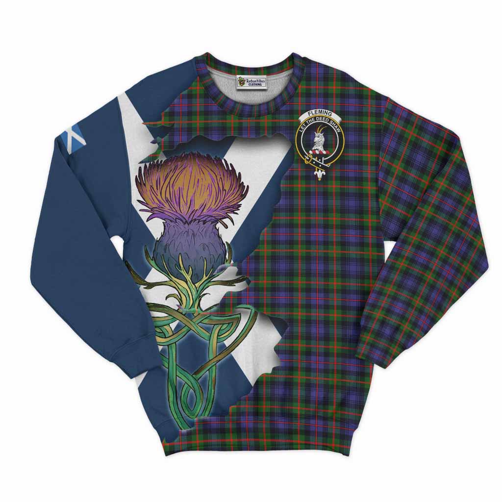 Tartan Vibes Clothing Fleming Tartan Family Crest Sweatshirt Scottish Thistle Celtic Inspired