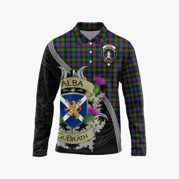 Tartan Vibes Clothing Fleming Tartan Family Crest Long Sleeve Polo Shirt Lion Rampant Royal Thistle Shield Celtic Inspired
