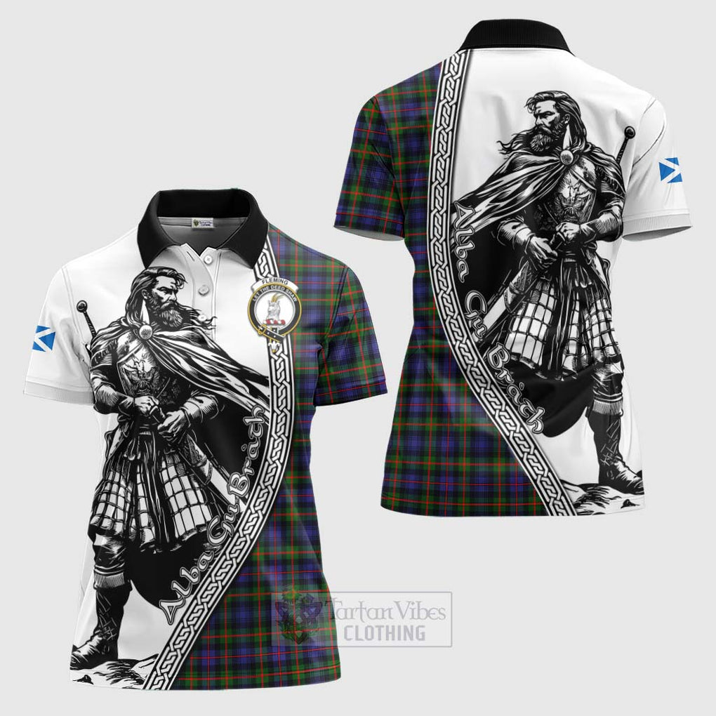 Tartan Vibes Clothing Fleming Tartan Clan Crest Women's Polo Shirt with Highlander Warrior Celtic Style