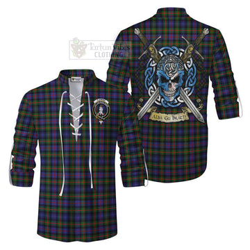 Fleming Tartan Ghillie Kilt Shirt with Family Crest Celtic Skull Style