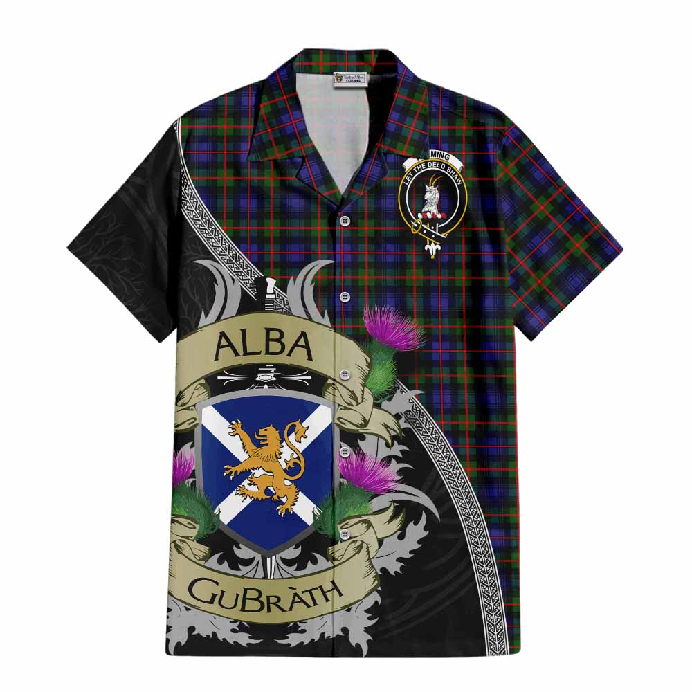 Tartan Vibes Clothing Fleming Tartan Family Crest Short Sleeve Button Shirt Lion Rampant Royal Thistle Shield Celtic Inspired