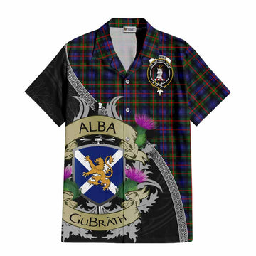 Tartan Vibes Clothing Fleming Tartan Family Crest Short Sleeve Button Shirt Lion Rampant Royal Thistle Shield Celtic Inspired