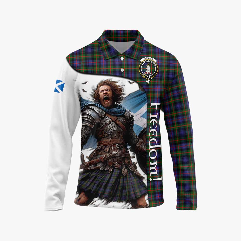 Tartan Vibes Clothing Fleming Crest Tartan Long Sleeve Polo Shirt Inspired by the Freedom of Scottish Warrior
