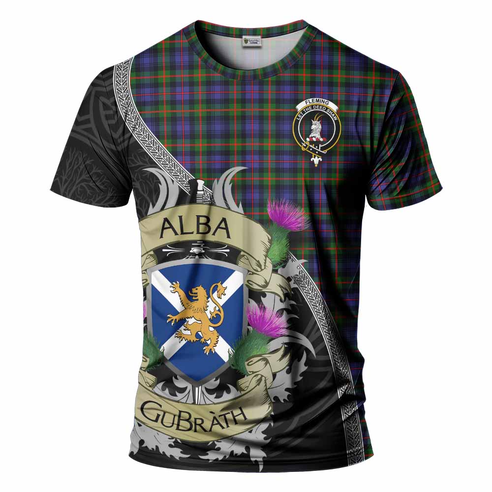 Tartan Vibes Clothing Fleming Tartan Family Crest T-Shirt Lion Rampant Royal Thistle Shield Celtic Inspired