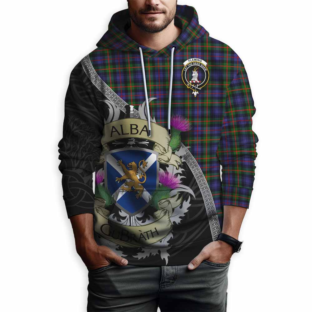 Tartan Vibes Clothing Fleming Tartan Family Crest Hoodie Lion Rampant Royal Thistle Shield Celtic Inspired