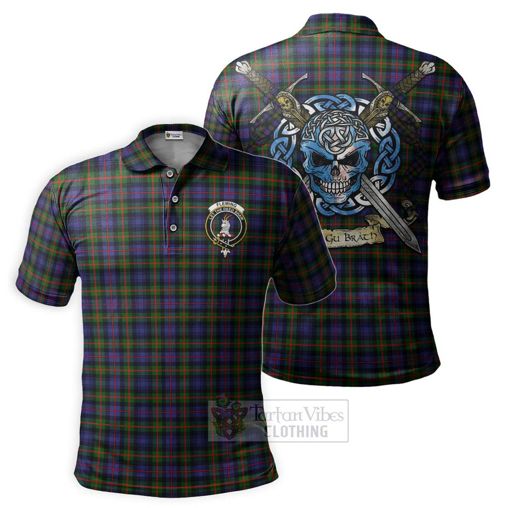 Tartan Vibes Clothing Fleming Tartan Polo Shirt with Family Crest Celtic Skull Style