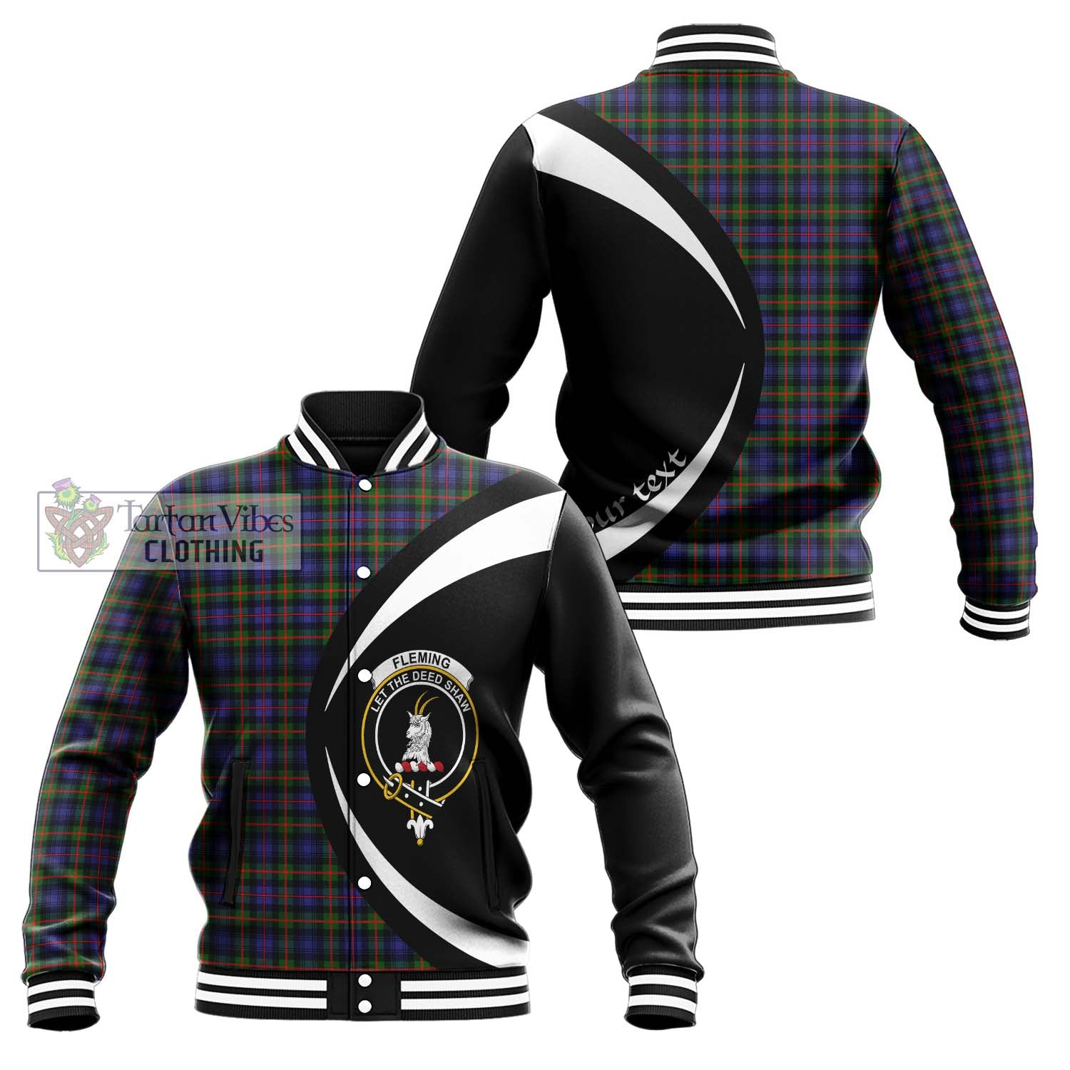Fleming Tartan Baseball Jacket with Family Crest Circle Style Unisex - Tartan Vibes Clothing