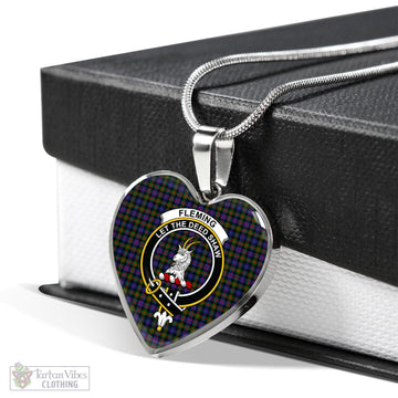 Fleming Tartan Heart Necklace with Family Crest