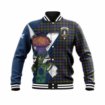 Tartan Vibes Clothing Fleming Tartan Family Crest Baseball Jacket Scottish Thistle Celtic Inspired