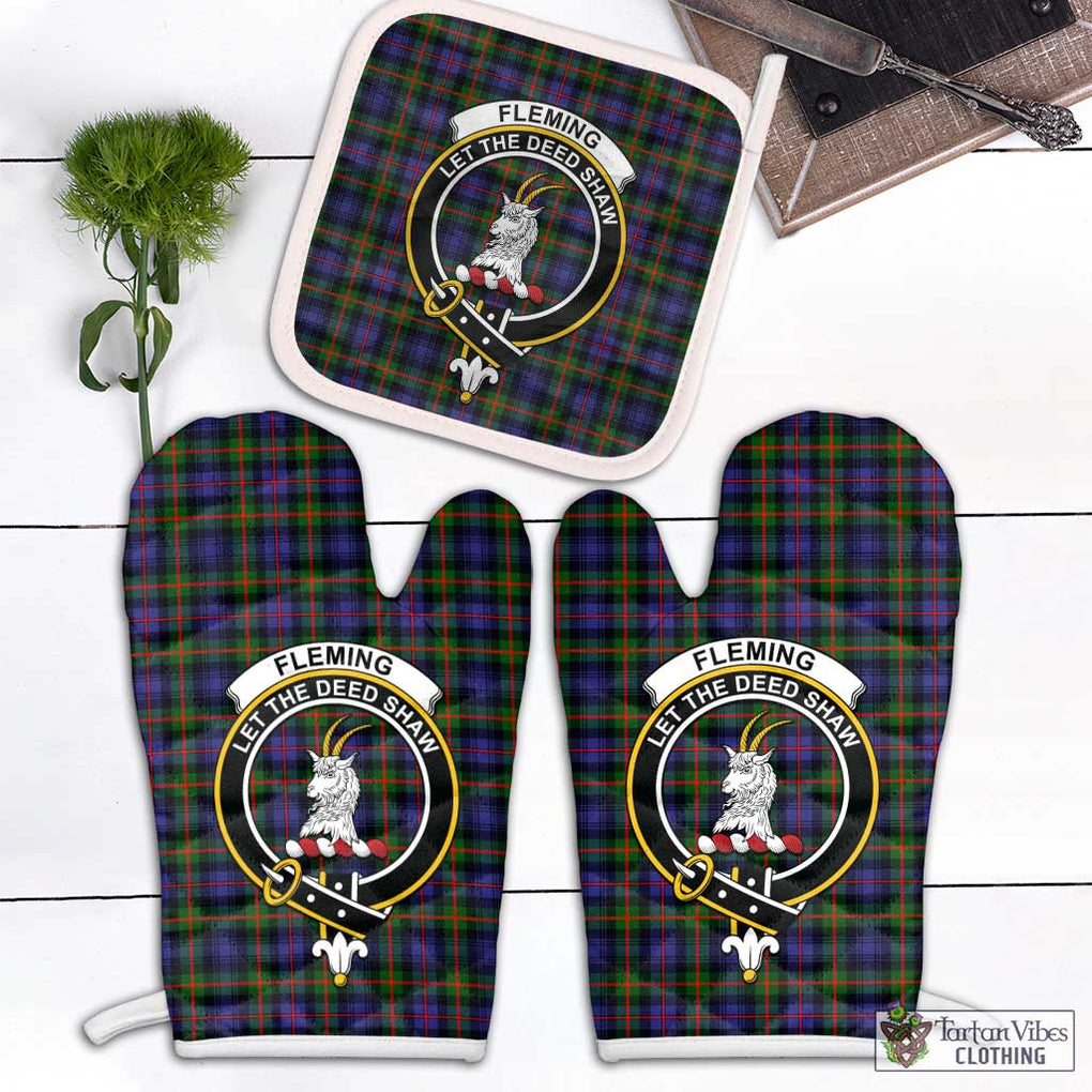Fleming Tartan Combo Oven Mitt & Pot-Holder with Family Crest Combo 1 Oven Mitt & 1 Pot-Holder White - Tartan Vibes Clothing