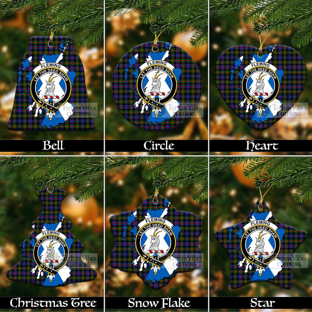 Tartan Vibes Clothing Fleming Tartan Christmas Ornament with Family Crest and Scotland Map