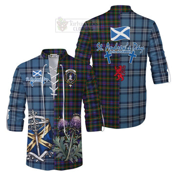 Tartan Vibes Clothing Fleming Tartan Ghillie Kilt Shirt Happy St. Andrew's Day Half Tartan Style