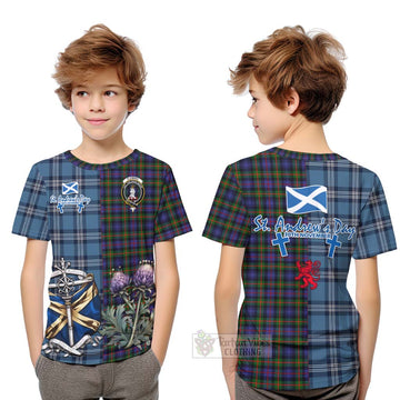 Tartan Vibes Clothing Fleming Tartan Kid T-Shirt Happy St. Andrew's Day Half Tartan Style