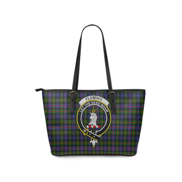 Fleming Tartan Leather Tote Bag with Family Crest