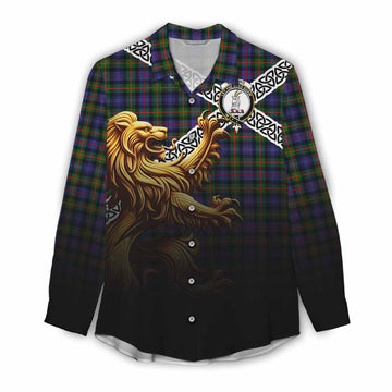 Fleming Crest Tartan Women's Casual Shirt with Golden Lion Emblem Celtic Style