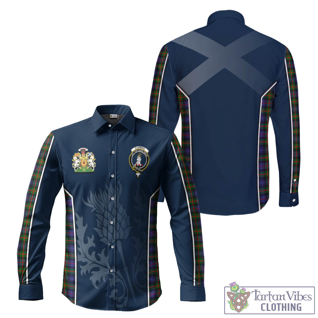 Tartan Vibes Clothing Fleming Tartan Long Sleeve Button Up Shirt with Family Crest and Scottish Thistle Vibes Sport Style