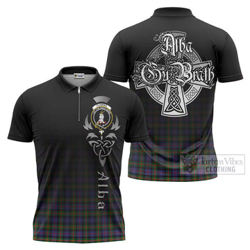 Fleming Tartan Zipper Polo Shirt Featuring Alba Gu Brath Family Crest Celtic Inspired