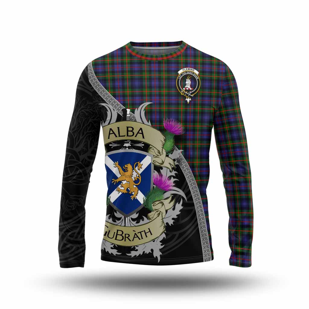 Tartan Vibes Clothing Fleming Tartan Family Crest Long Sleeve T-Shirt Lion Rampant Royal Thistle Shield Celtic Inspired