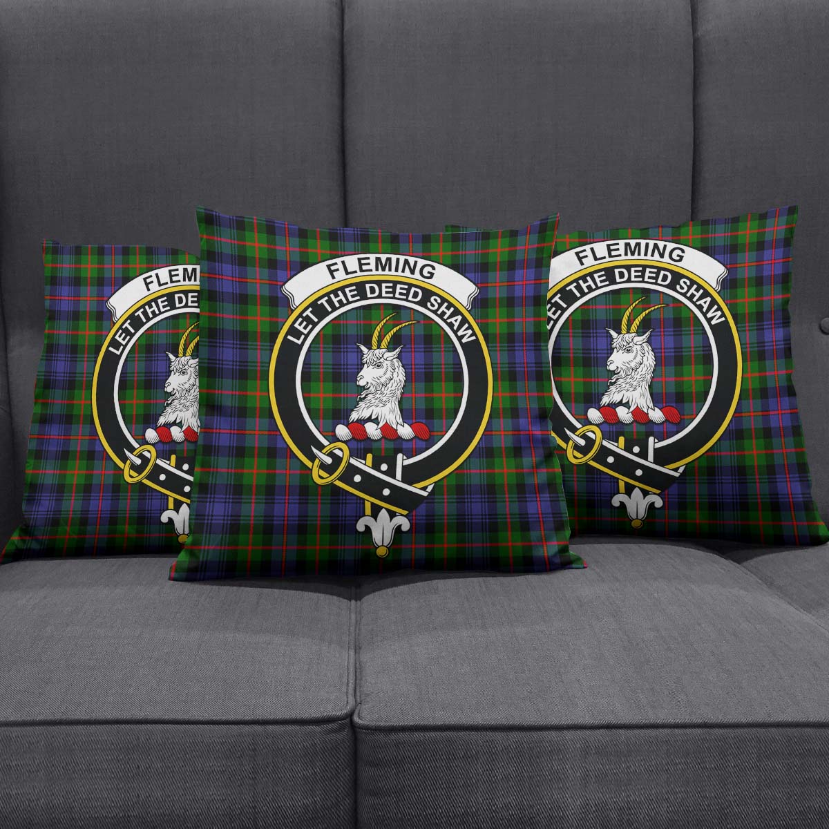 Fleming Tartan Pillow Cover with Family Crest Square Pillow Cover - Tartanvibesclothing
