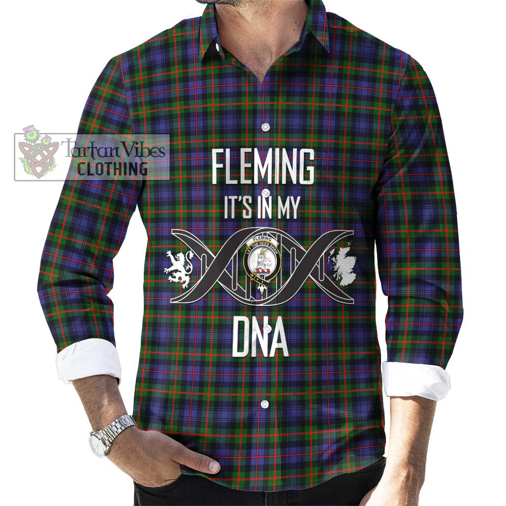 Fleming Tartan Long Sleeve Button Shirt with Family Crest DNA In Me Style Men's Shirt S - Tartanvibesclothing Shop