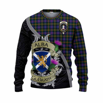 Tartan Vibes Clothing Fleming Tartan Family Crest Knitted Sweater Lion Rampant Royal Thistle Shield Celtic Inspired
